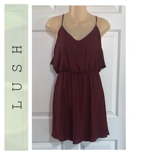 🌺 LUSH Lightweight V-neck Burgundy Spaghetti Strap Dress NWT S